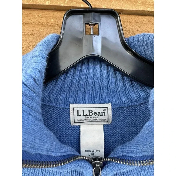 LL Bean Men's Large 1/4 Zip Mock Neck Sweater Long Sleeve 100% Cotton Blue - Picture 5 of 10
